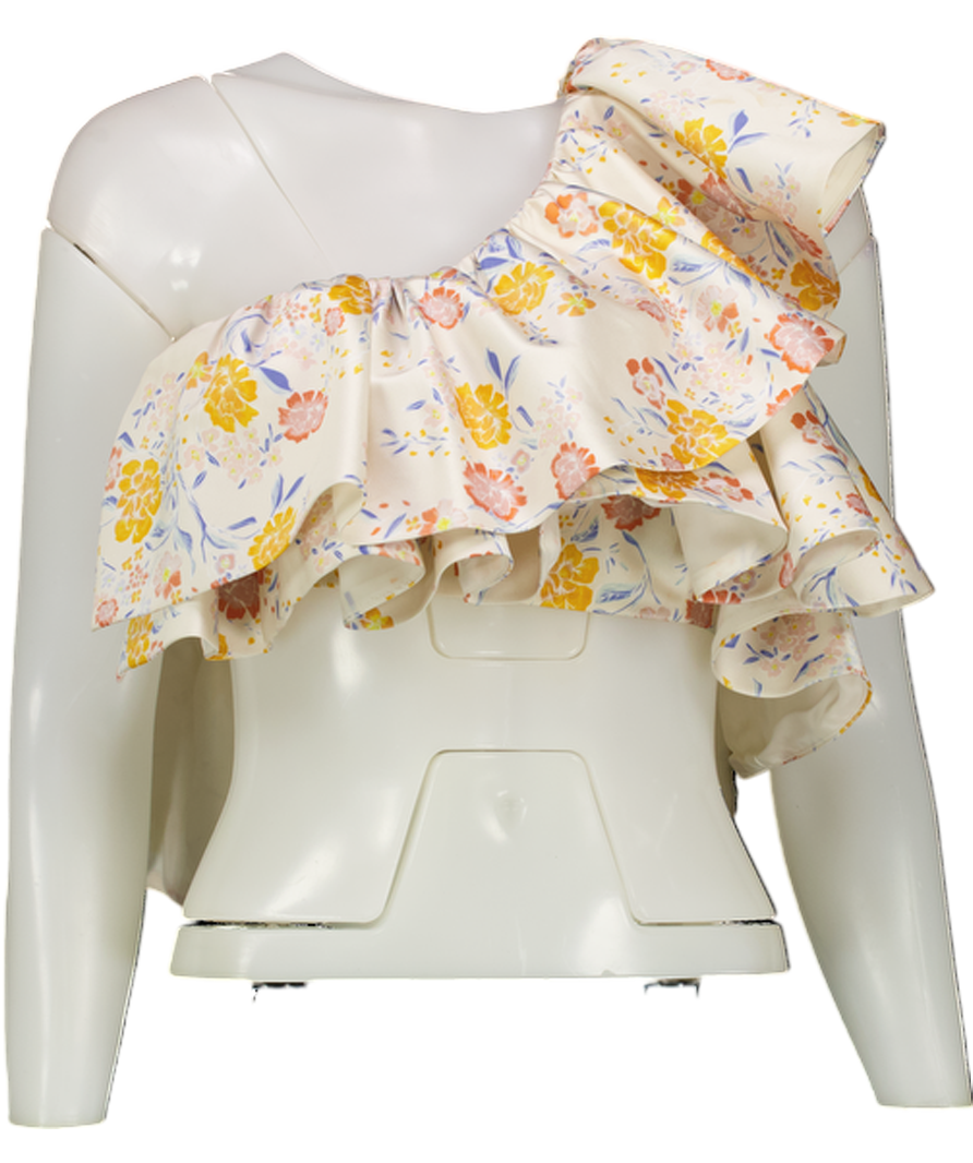 Amur Cream Floral One Shoulder Ruffle Top Us4 UK 8