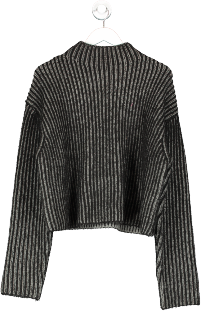 NA-KD Black High Neck Rib Knitted Detail Sweater UK M
