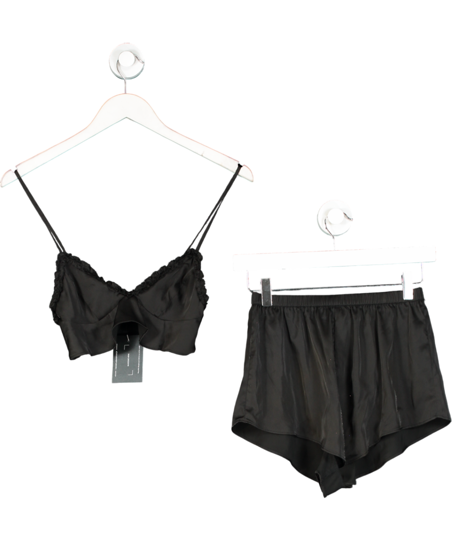Oh Polly Black Satin Cami And Shorts Pyjama Set UK 6