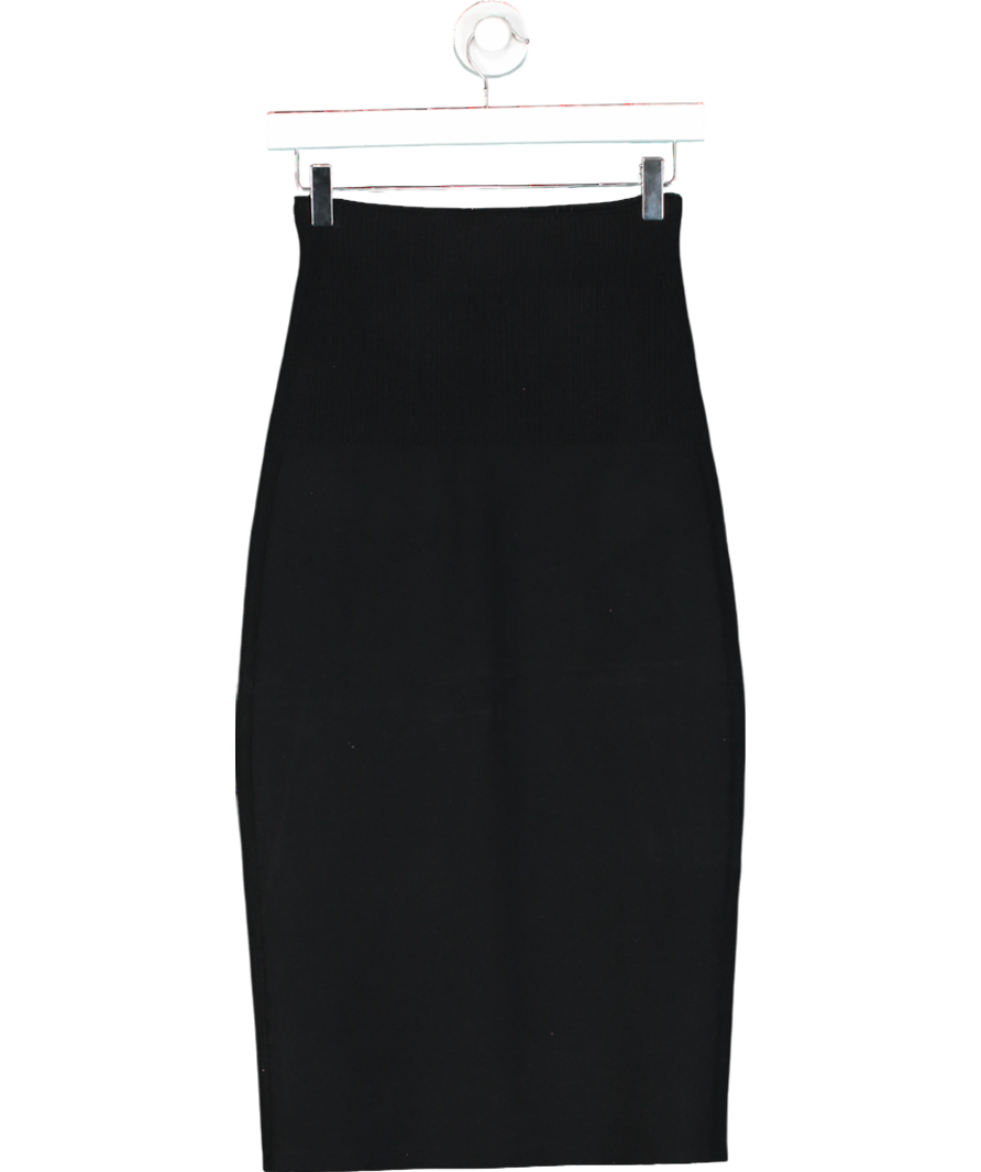 Victoria Beckham Black Vb Body Ribbed Stretch-knit Midi Skirt UK 8