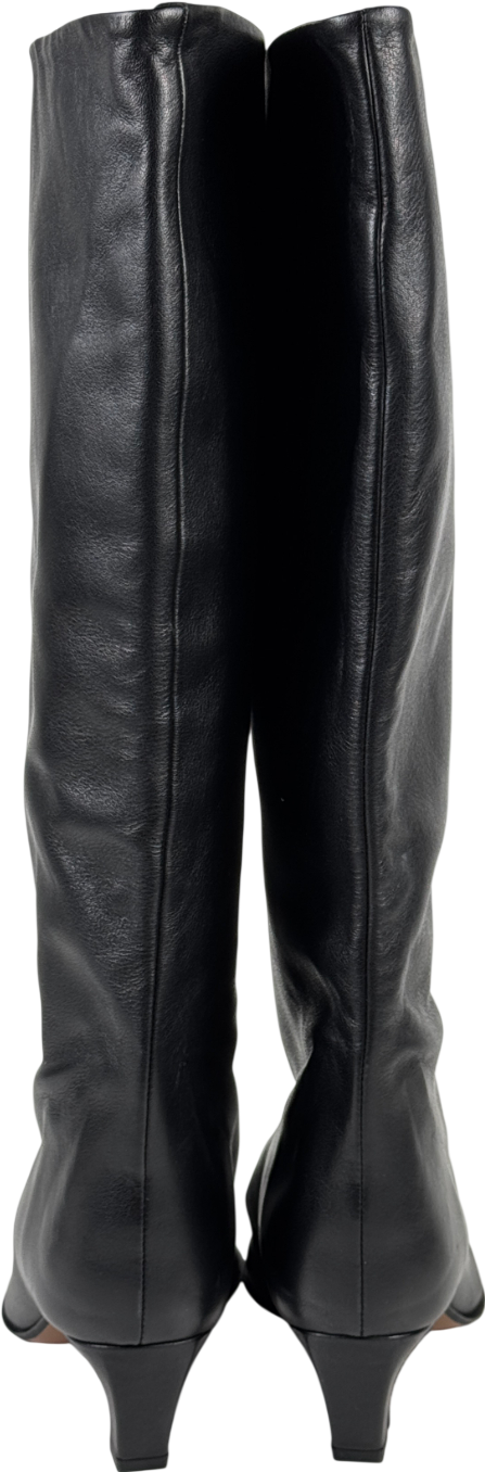 ASOS Premium Pull On Chisel Toe Knee Boots In Black Leather UK 7 EU 40 👠