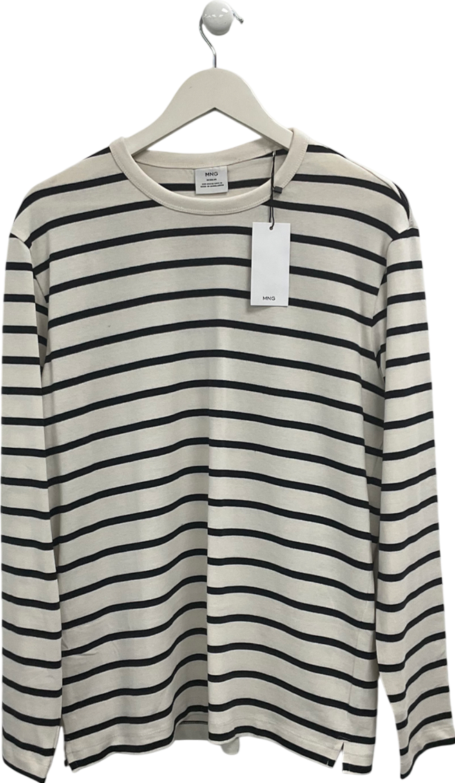 MANGO Cream Mariner Striped Long Sleeve Tee UK M