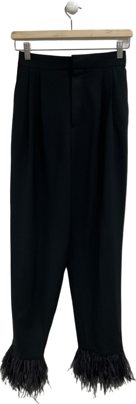 ZARA Black Feather Trimmed Straight Leg Trousers UK S