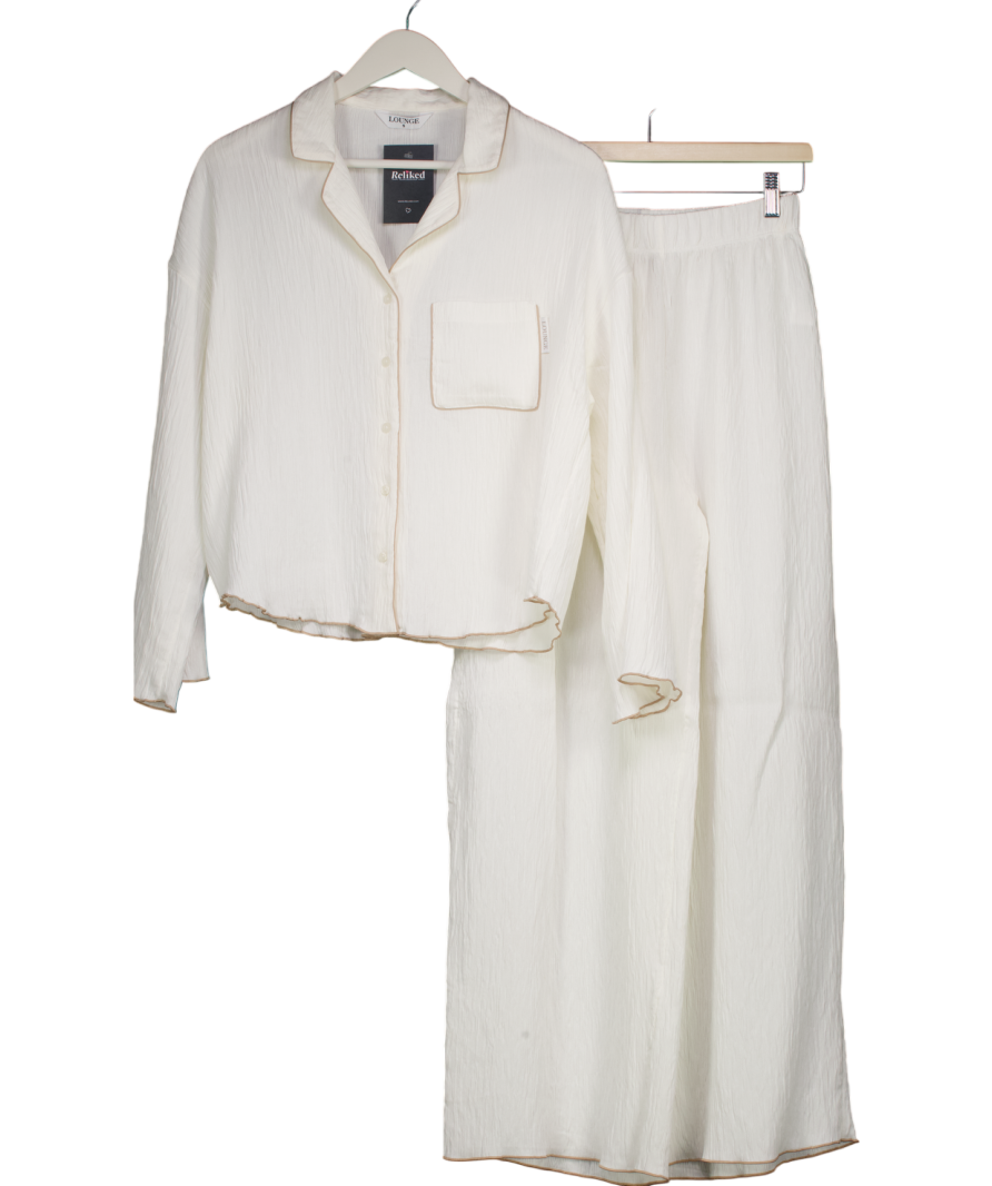 Lounge Underwear Cream Crinkle Pyjama Shirt And Trousers Set UK S