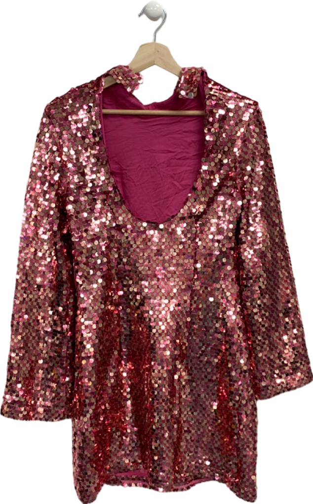 Maeve Pink Sequin Open-Back Mini Dress Medium