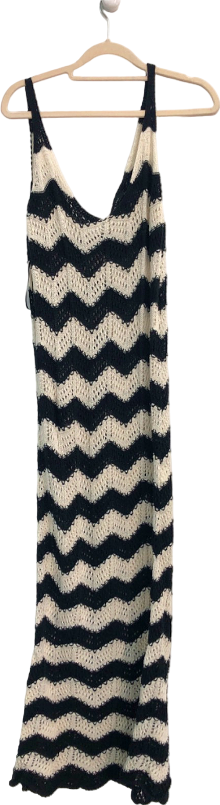 New Look Black/Cream Chevron Knit Dress UK S