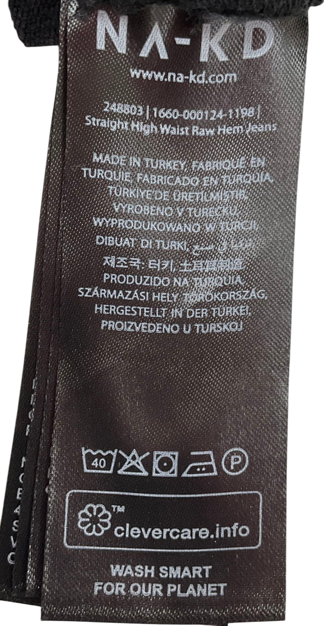 NA-KD Black Straight High Waisted Raw Hem Jeans UK 8