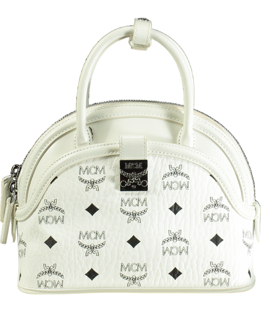 MCM White Tracy Tote In Visetos Leather Mix One Size