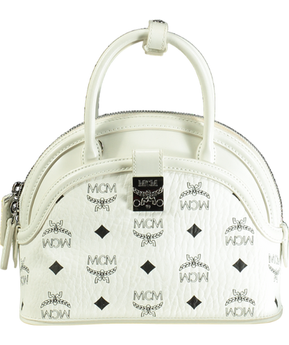 MCM White Tracy Tote In Visetos Leather Mix One Size