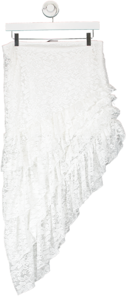 ASOS White Festival Tiered Lace Asymmetric Midi Skirt UK M