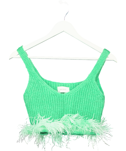 Vicolo Green Ribbed Crop Top With Feathers One Size