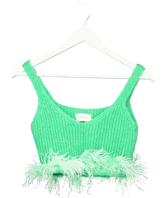 Vicolo Green Ribbed Crop Top With Feathers One Size