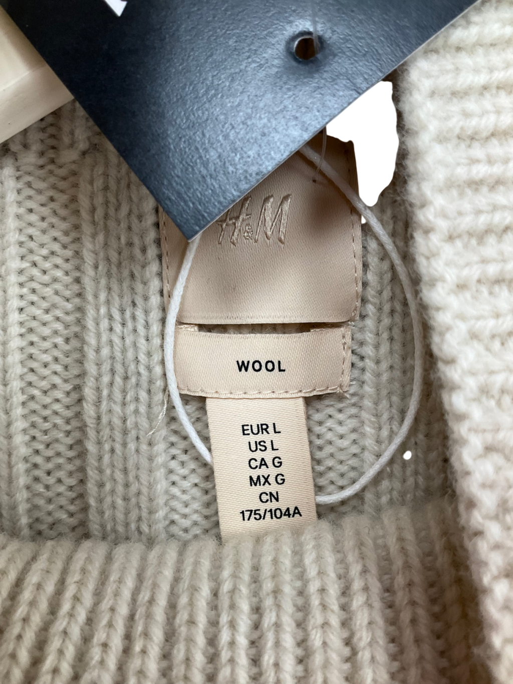 H&M Beige Rib Knit Wool Sweater White/strip UK L