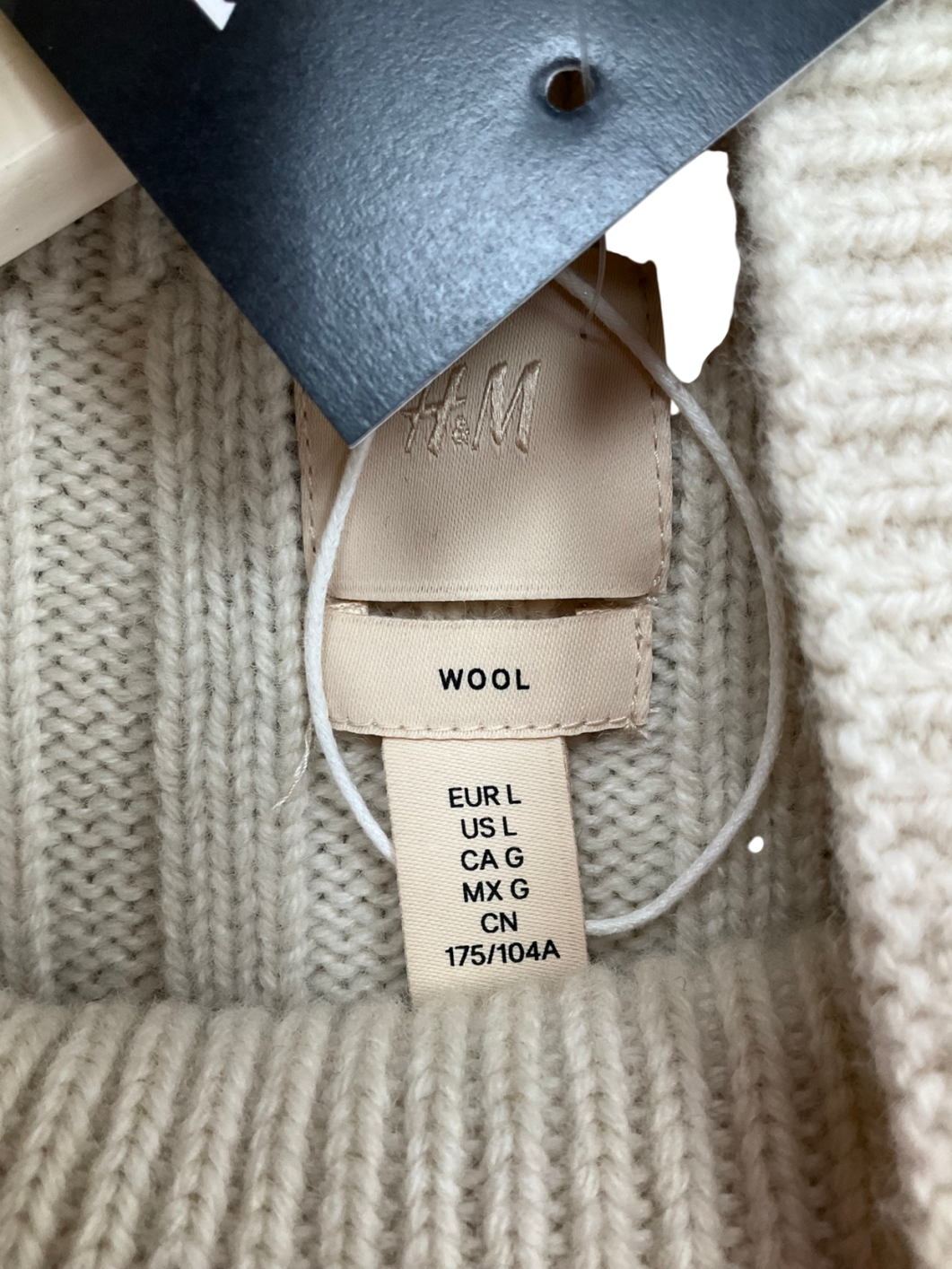 H&M Beige Rib Knit Wool Sweater White/strip UK L