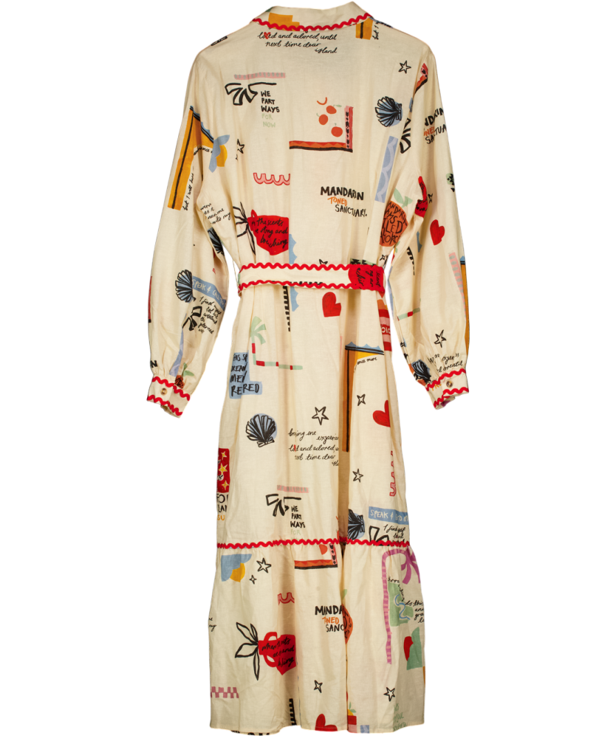 Never Fully Dressed Cream Poema Graphic Shirt Dress UK 22