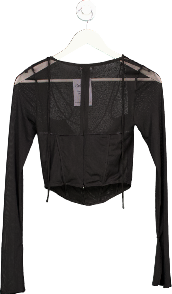 Fashion Nova Black Sheer Ruched Corset Top UK S