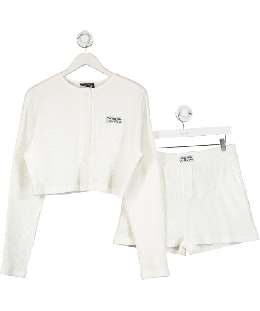 Cream 2-piece Weekend Collective Co-ord Waffle Button Top Uk M And Shorts In Coconut Milk UK S