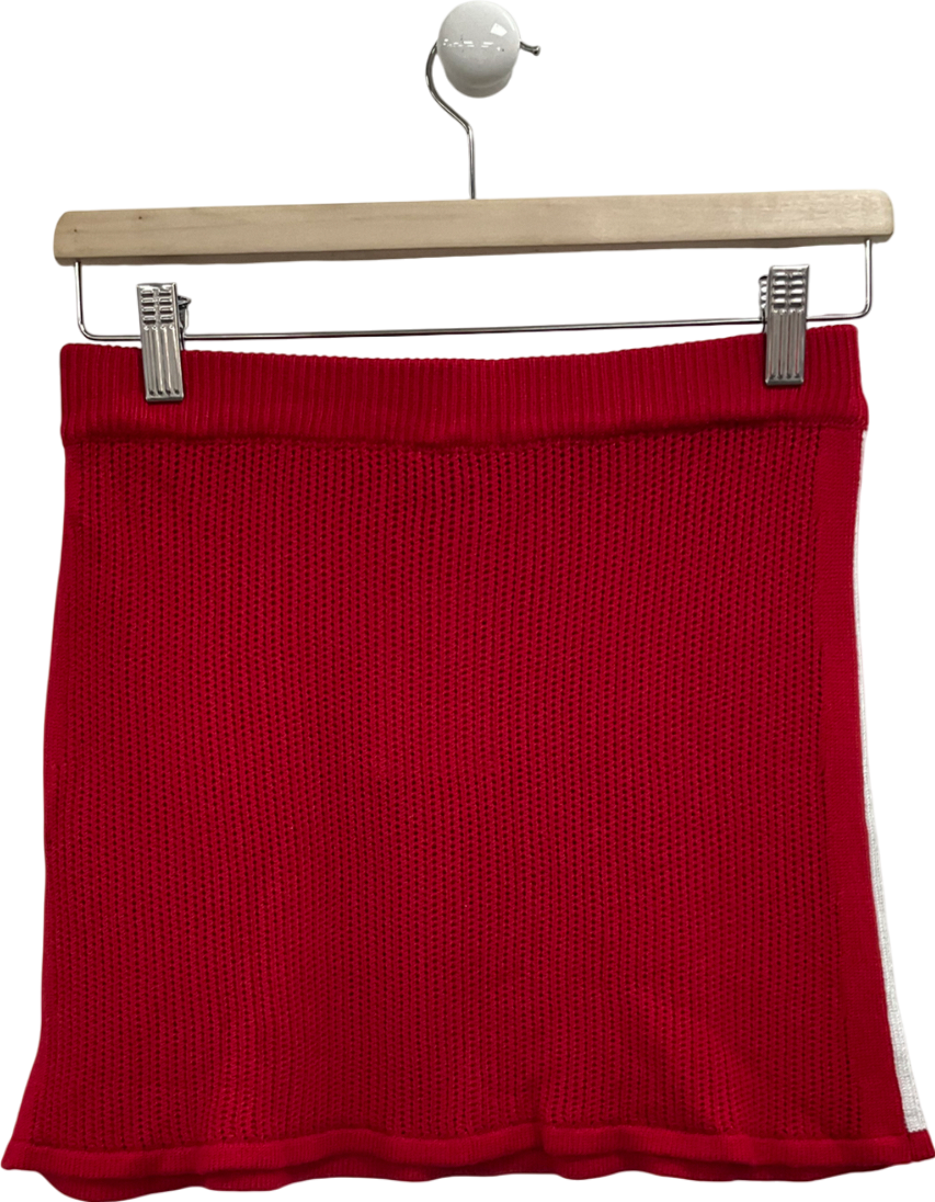 White Fox Red Knitted Mini Skirt With White Stripe UK S