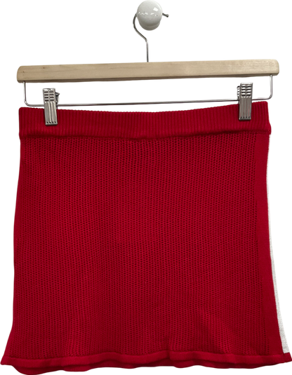 White Fox Red Knitted Mini Skirt With White Stripe UK S