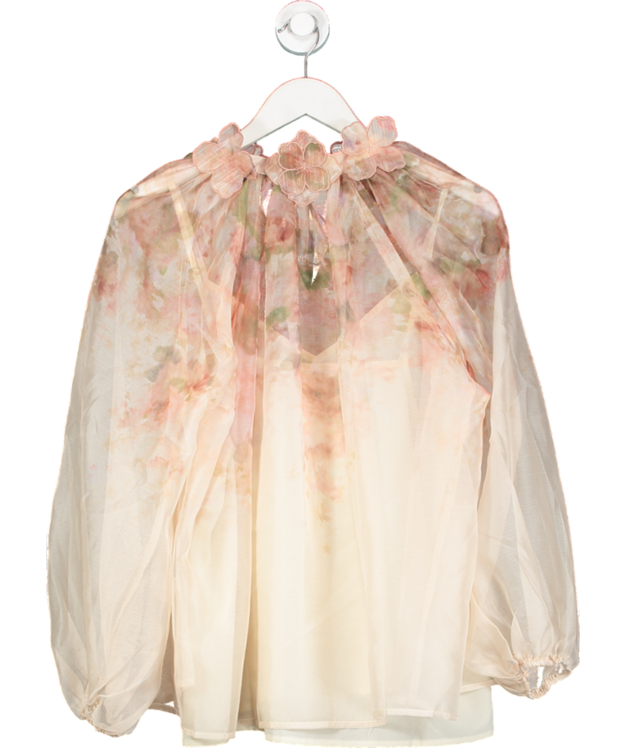 Ky Creation Nude Sheer Floral Applique Blouse UK M