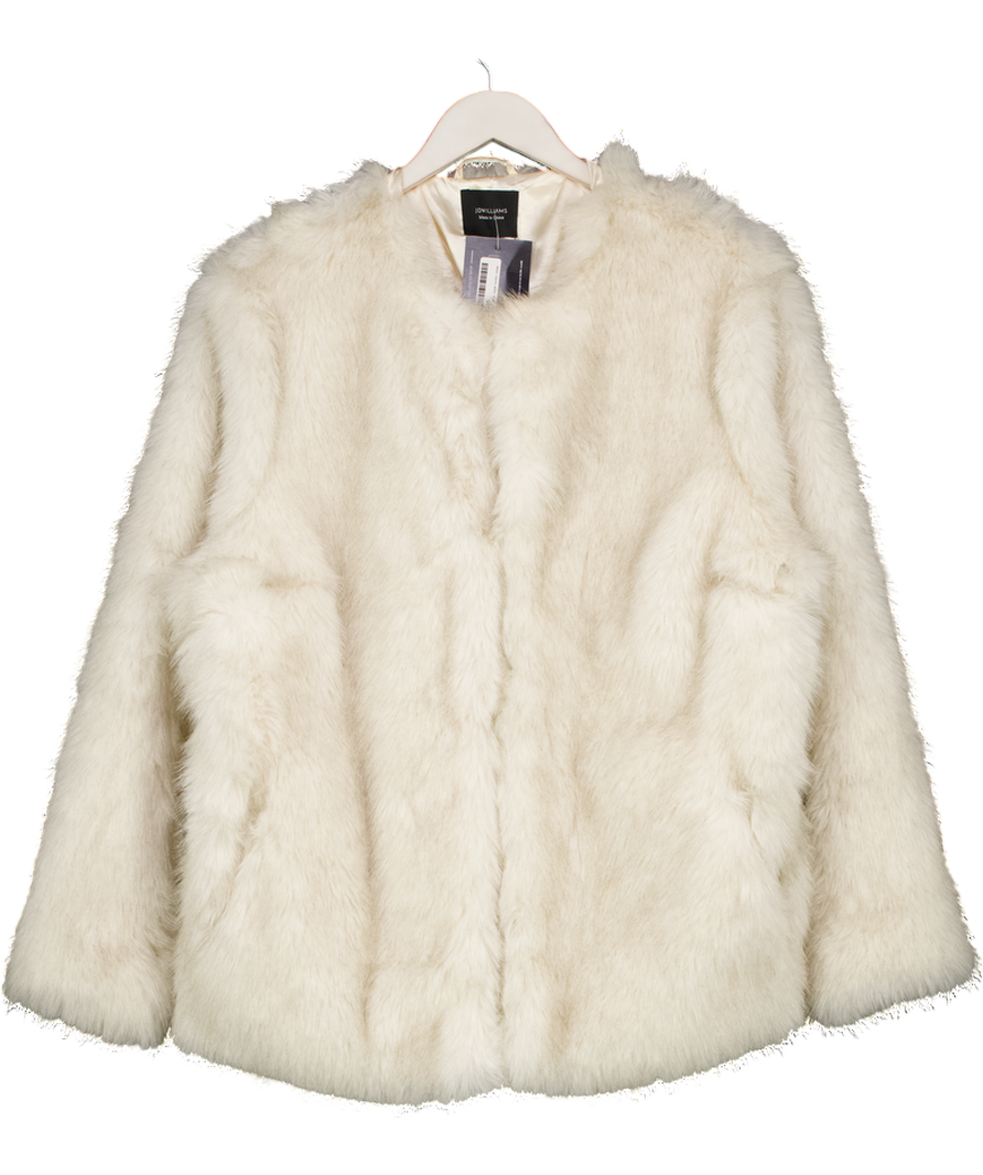 JD.Williams Cream Collarless Faux Fur Jacket UK 20