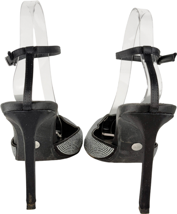 ZARA Black Rhinestone Heeled Mules UK 6 EU 39