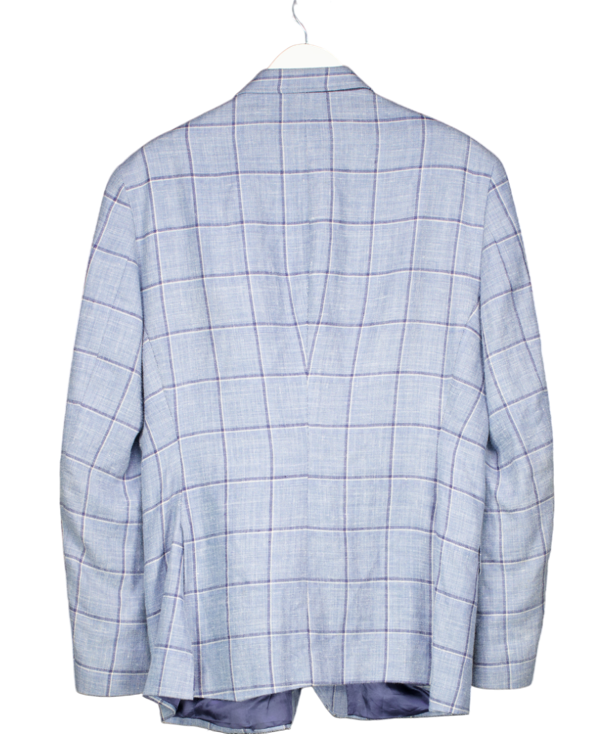 Hawes And Curtis Blue Check Wool Silk Blazer UK 46" CHEST
