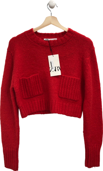 Zara Red Cropped Jumper with Pockets S