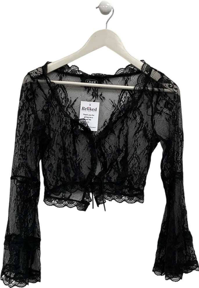 Cider Black Lace Tie Front Top UK S