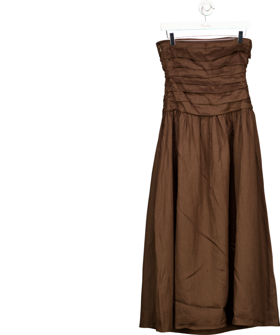 DISSH Brown Catania Linen Strapless Midi Dress UK 8