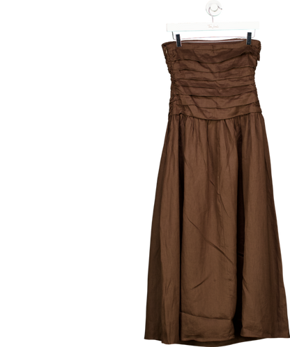 DISSH Brown Catania Linen Strapless Midi Dress UK 8