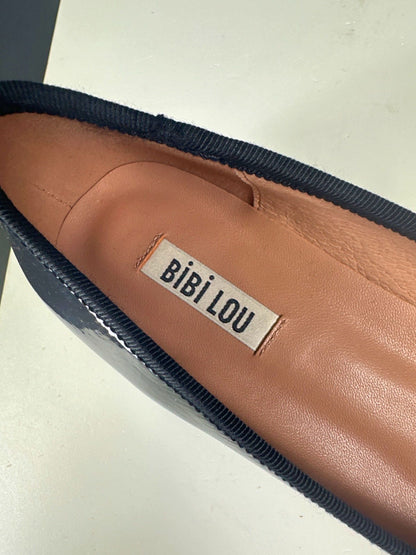 Bibi Lou Black Patent Leather Block Heel Ballet Flats EU 39 UK 6
