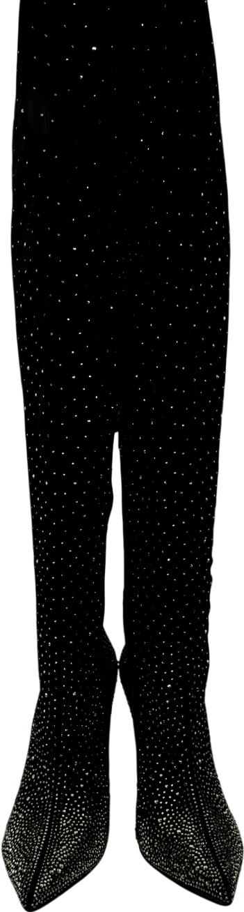 MODA IN PELLE Yesenia Black Suede Crystal Embellished Over The Knee Boots UK 6 EU 39 👠