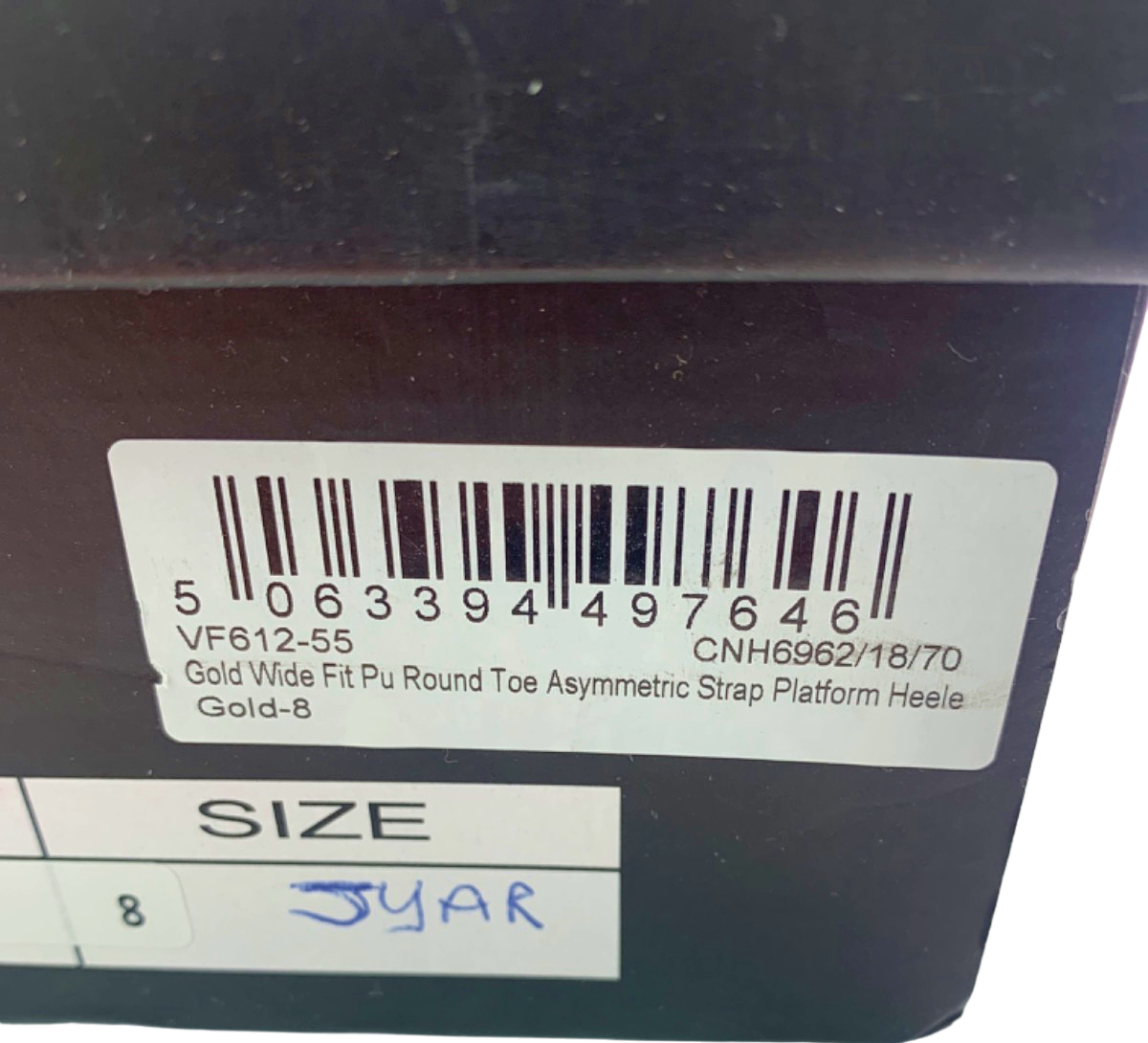 PrettyLittleThing Gold Wide Fit PU Round Toe Asymmetric Strap Platform Heels UK 6
