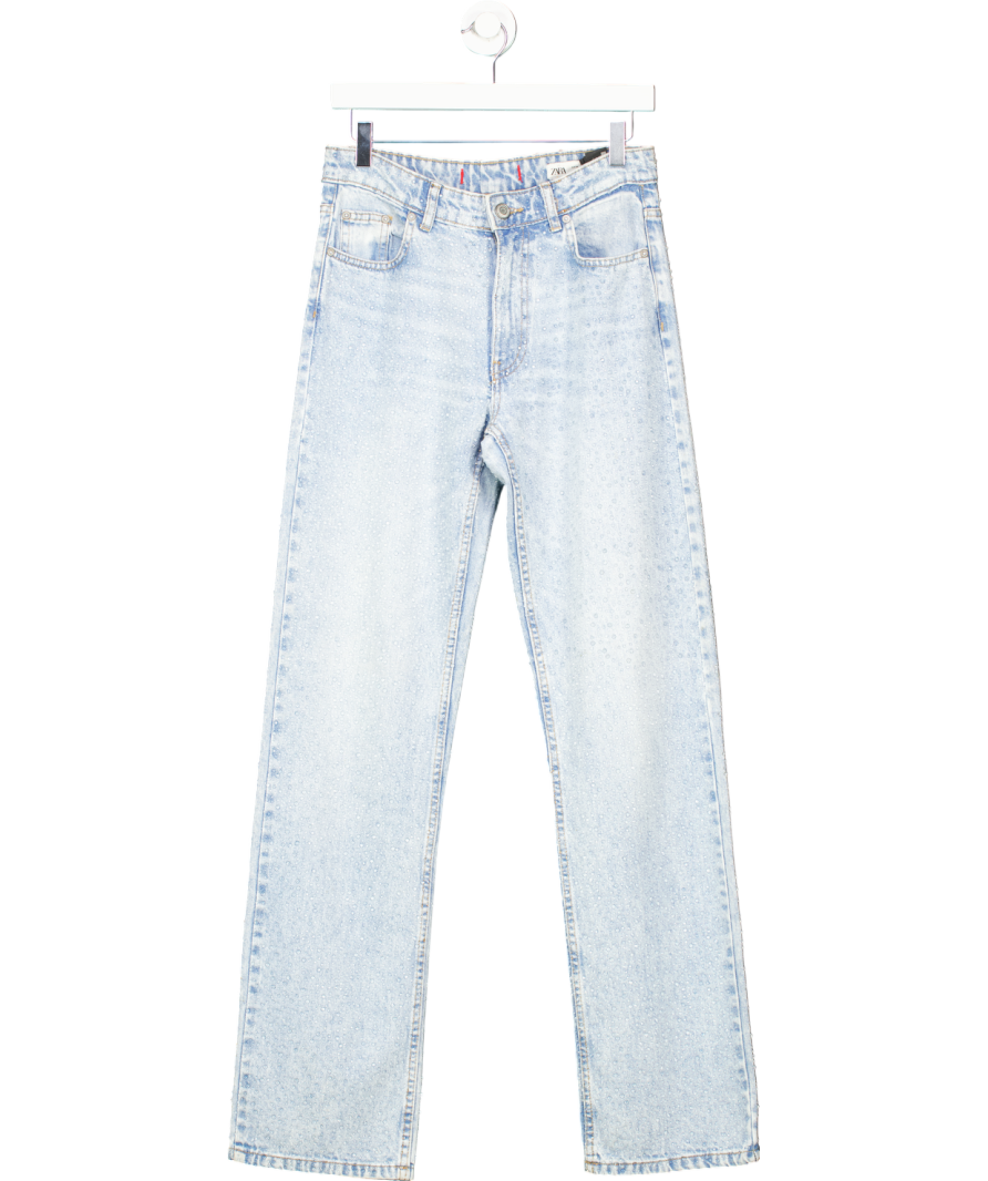 ZARA Blue Trf Wide-leg Diamanté Jeans UK 6