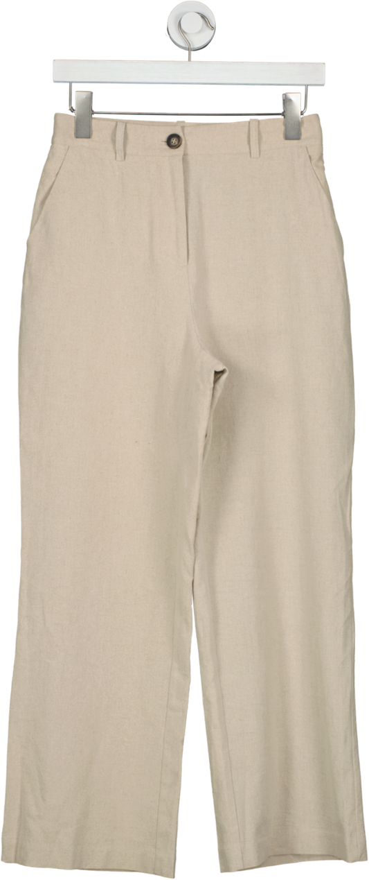 NA-KD Beige High Waist Cropped Linen Blend Pants UK XS