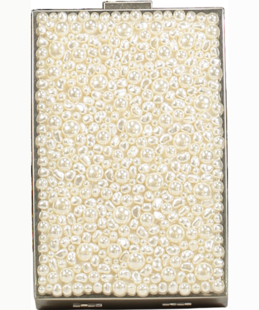 Alice + Olivia Cream Kayla Pearl Embellished Clutch