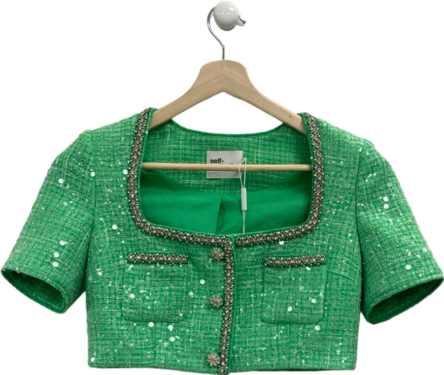 Self-Portrait Green Boucle Embellished Top UK 8