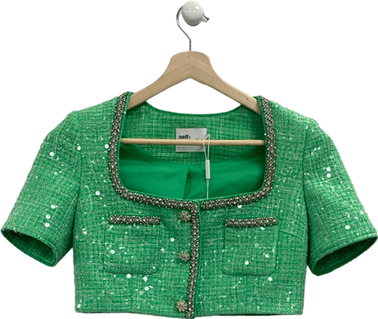 Self-Portrait Green Boucle Embellished Top UK 8