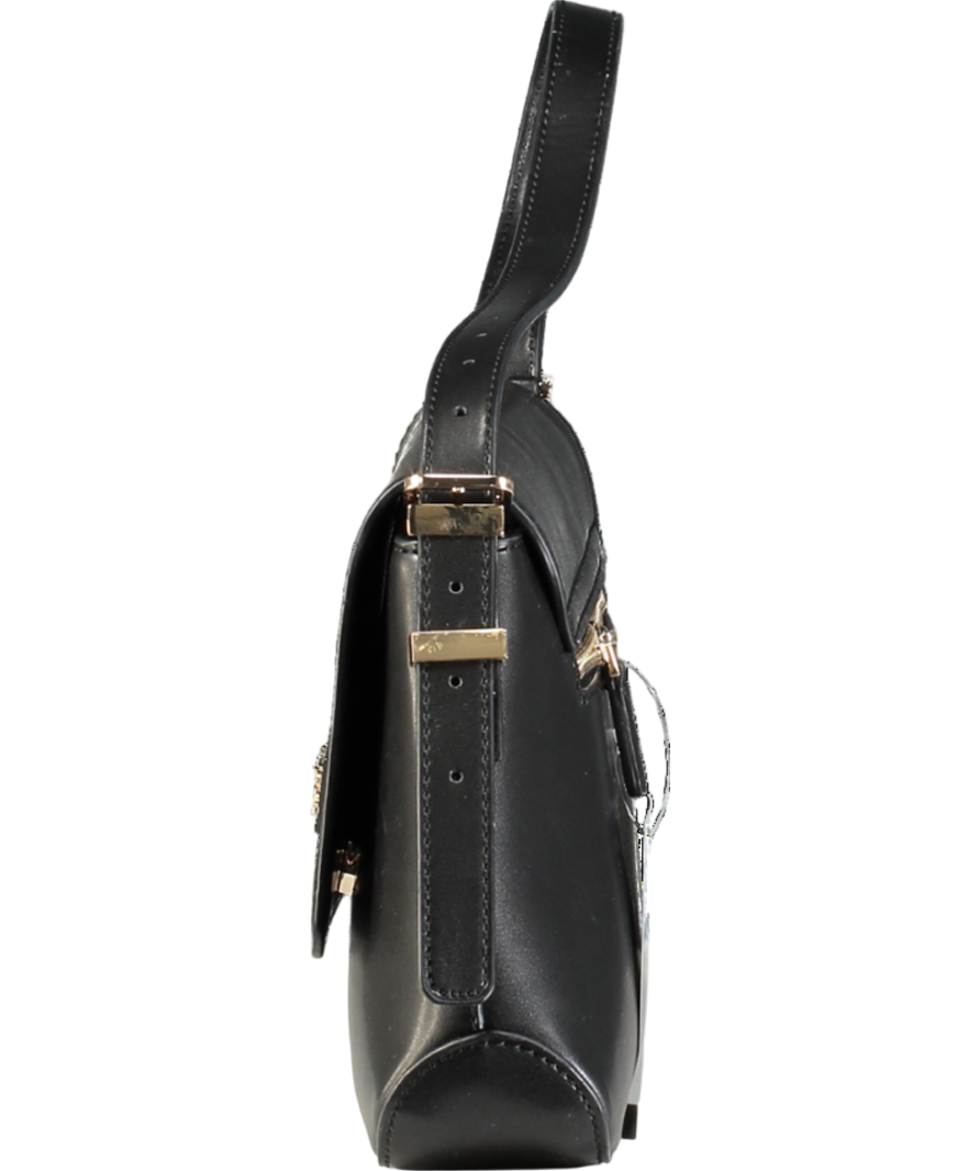 Guess Black Smooth Leather Logo Plaque Shoulder Flap Bag One Size