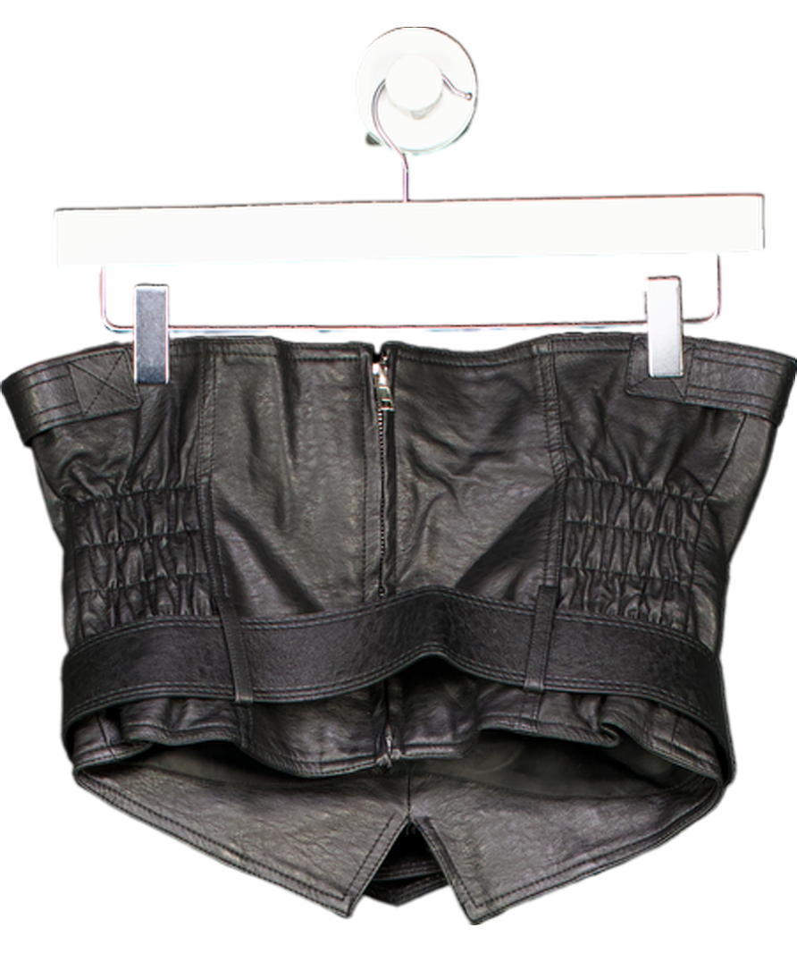 Lioness Black Faux Leather Belted Corset Top UK S