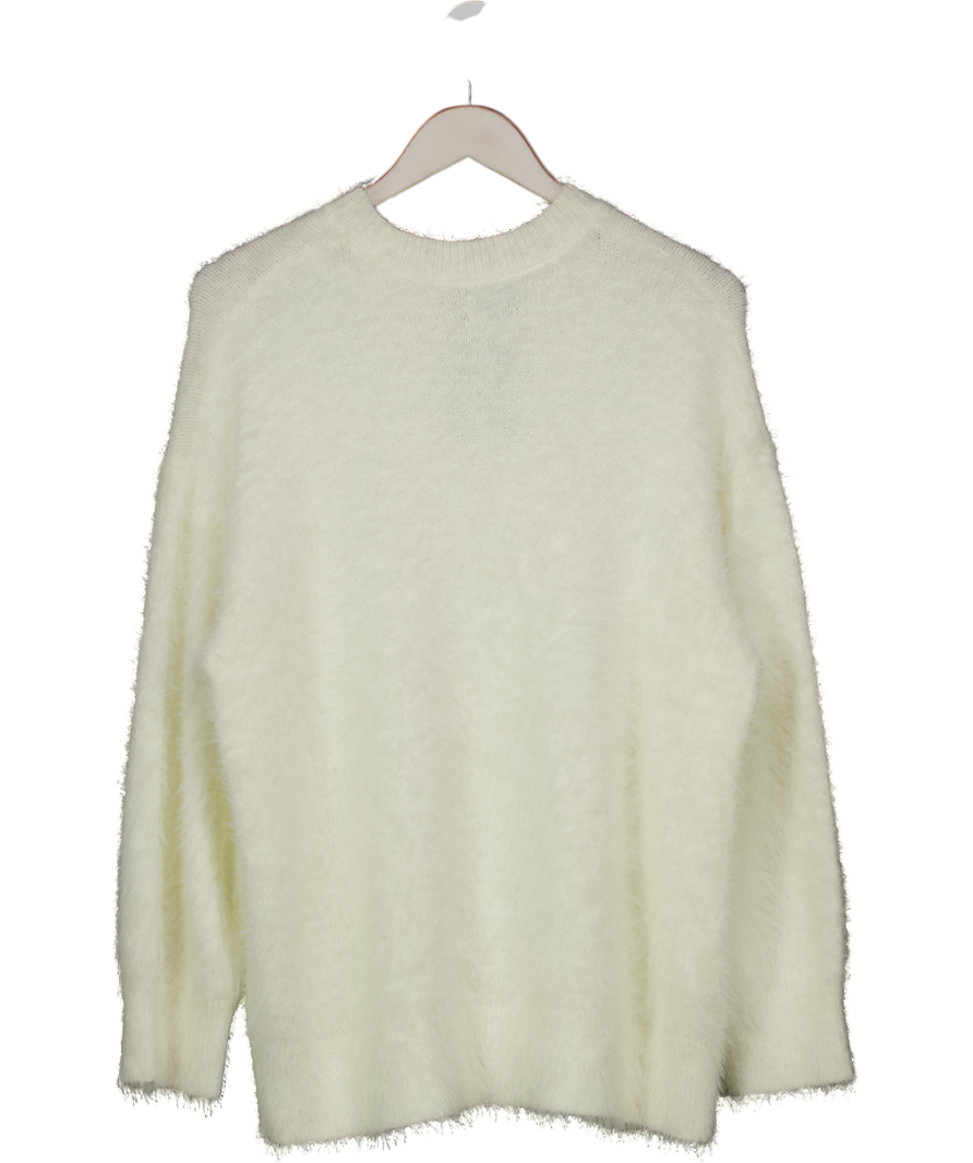 ASOS White Knitted Oversized Jumper In Eyelash Yarn In Cream UK XS