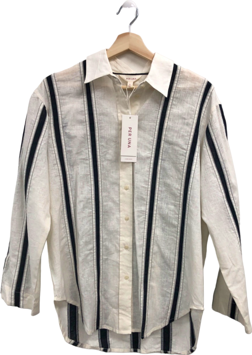 Per Una Ecru Mix Linen Rich Long Sleeve Shirt UK 8
