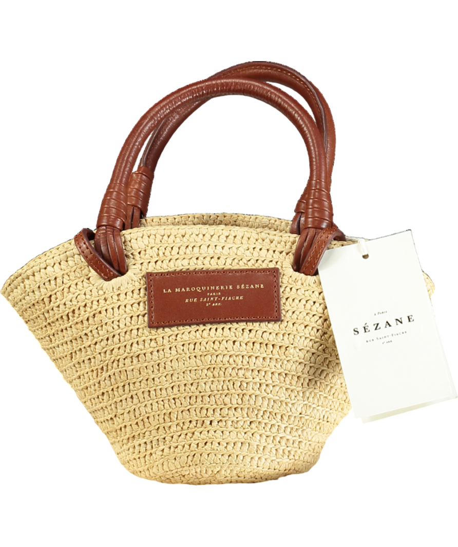 Sezane Natural / Tan Leather Justine Mini Basket Bag