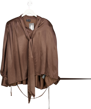 ASOS Brown Satinn Neck Tie Blouse UK 16