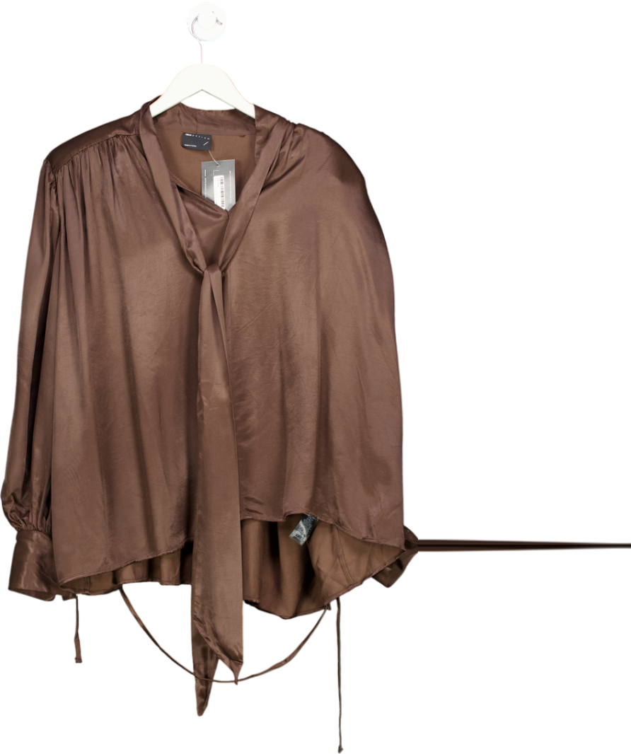ASOS Brown Satinn Neck Tie Blouse UK 16
