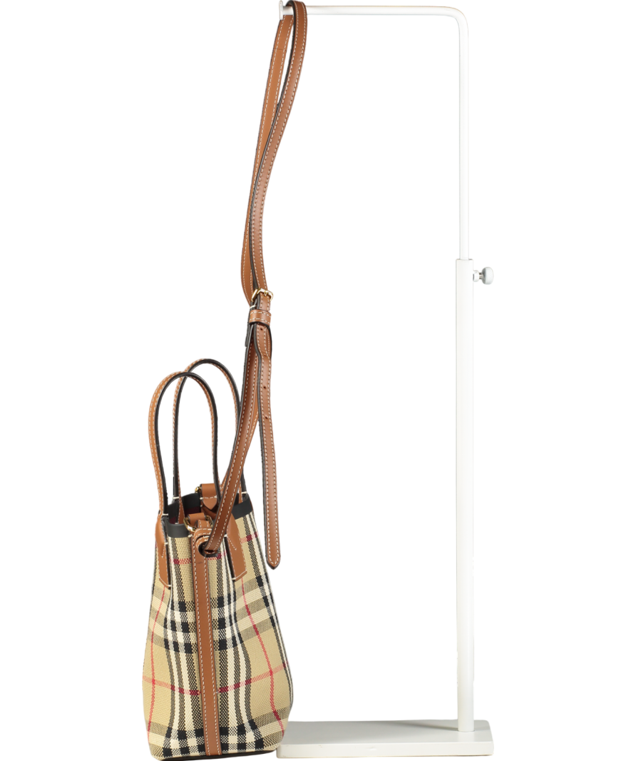 Burberry London Beige Checked Mini Tote Bag One Size