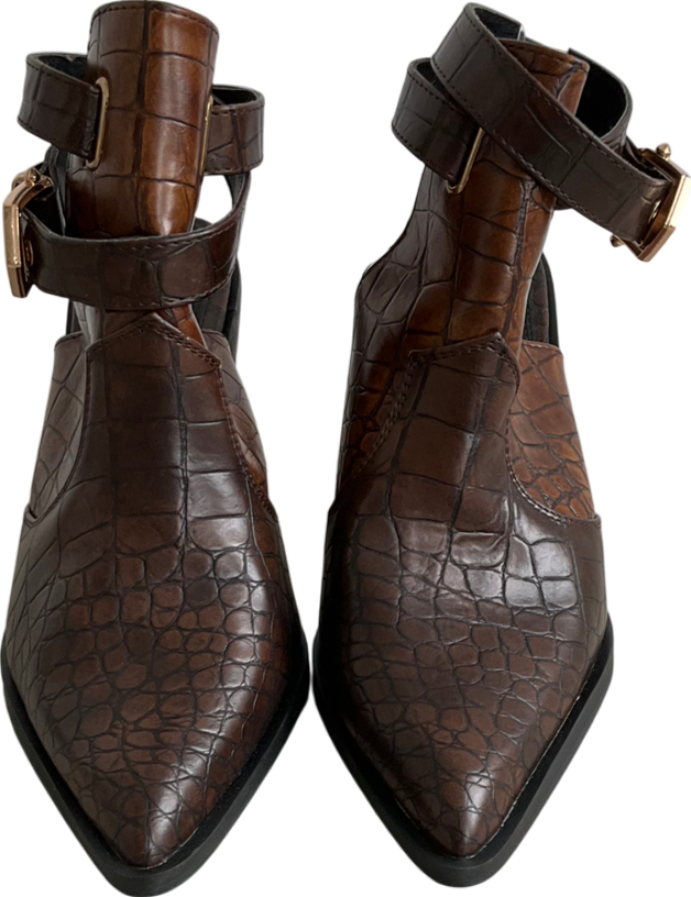 ASOS Brown Croc Effect Pointed Toe Chunky Heels UK 8 EU 41 👠
