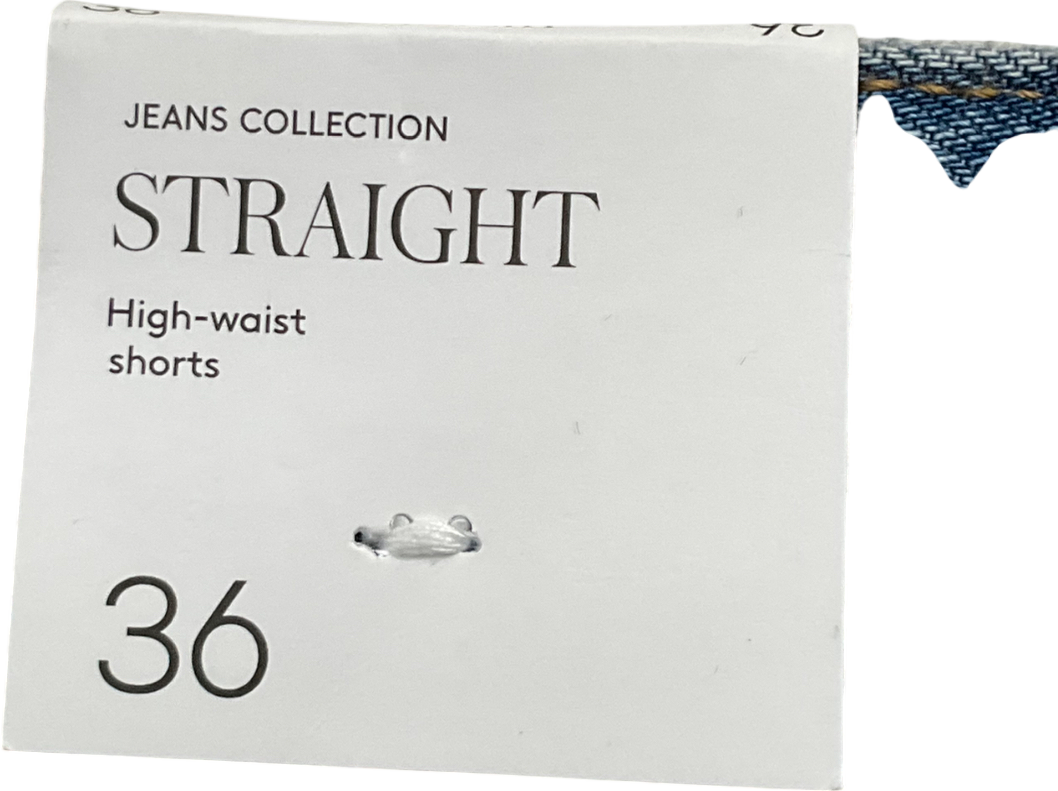 MANGO Blue High Waist Straight Shorts UK 8