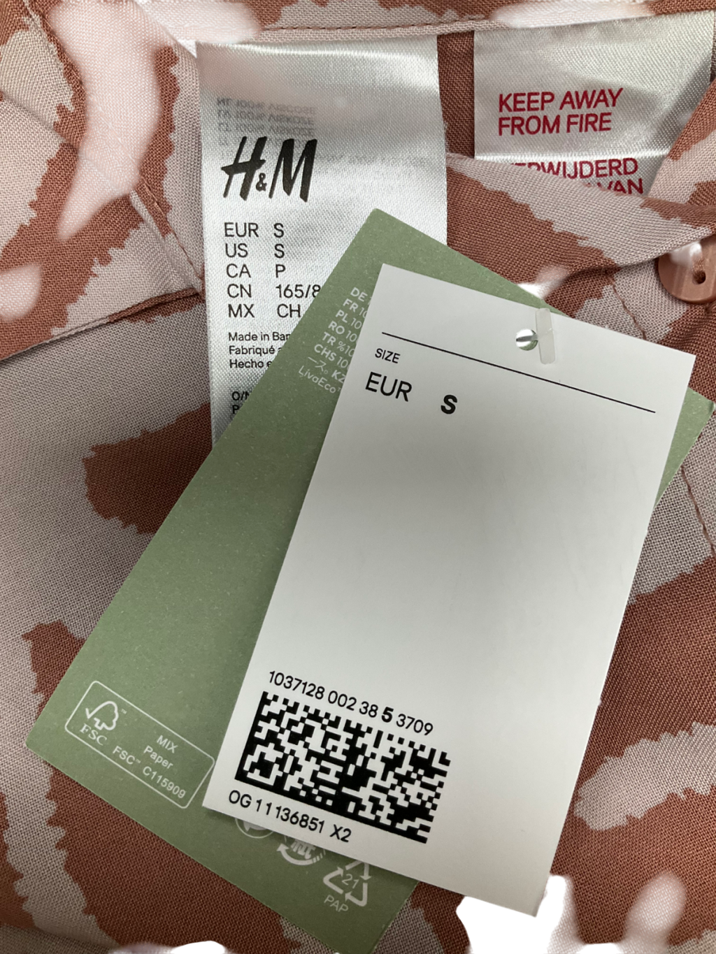 H&M Pink Zebra Print Shirt UK S